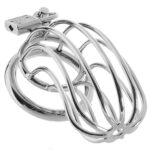 Silver and blue wire prisoner-style chicken cage