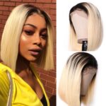 Short Bob Wigs Blonde Wig With Dark Roots Straight Hair 13×4 Lace Front Wigs - Image 4