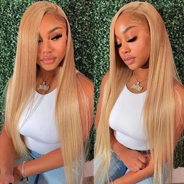 Honey Blonde #27 Colored 6×5 13×4 HD Lace Full Frontal Wig Straight Human Hair Wigs Honey Blonde #27 Colored 6×5 13×4 HD Lace Full Frontal Wig Straight Human Hair Wigs - Image 1