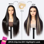2PCS Blonde Color Clip In Hair Extension DIY Highlight Look 100% Human Hair