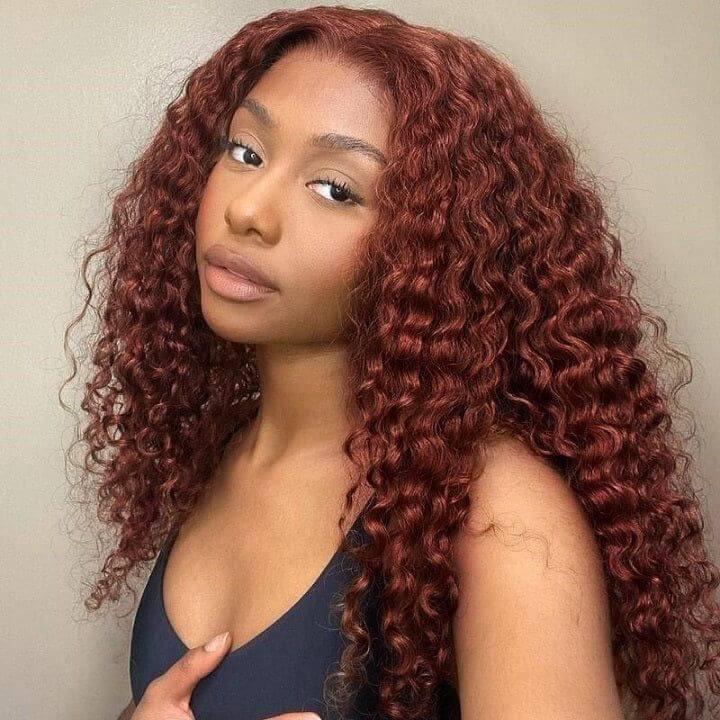Reddish Brown Deep Wave 13×4 HD Lace Full Frontal Wig Copper Color Glueless Human Hair Wig Reddish Brown Deep Wave 13×4 HD Lace Full Frontal Wig Copper Color Glueless Human Hair Wig - Image 1