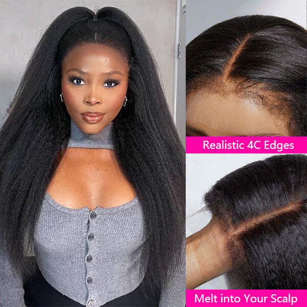 4C Edges Kinky Straight 6×5 13×4 HD Lace Glueless Wig | Realistic Kinky Hairline 4C Edges Kinky Straight 6×5 13×4 HD Lace Glueless Wig | Realistic Kinky Hairline - Image 1