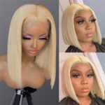 613 Blonde Straight Human Hair Lace Front Short Bob Wigs - Image 3