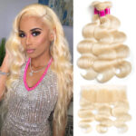 613 Blonde Body Wave 3 Bundles With Lace Frontal Closure Brazilian Virgin Human Hair Extensions