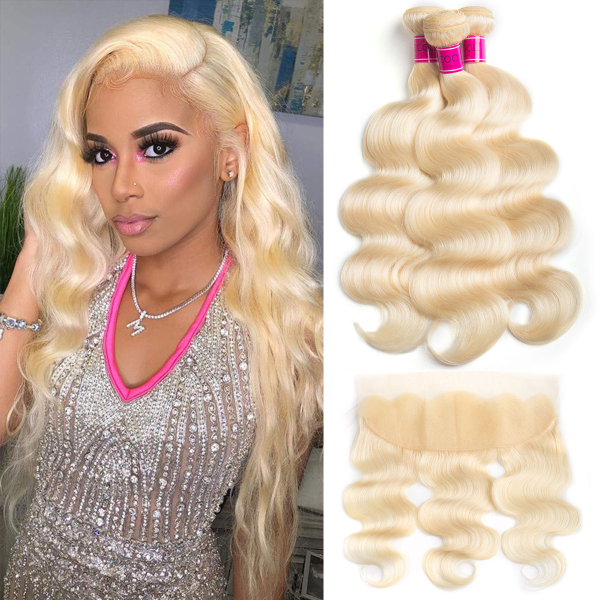 613 Blonde Body Wave 3 Bundles With Lace Frontal Closure Brazilian Virgin Human Hair Extensions 613 Blonde Body Wave 3 Bundles With Lace Frontal Closure Brazilian Virgin Human Hair Extensions - Image 1