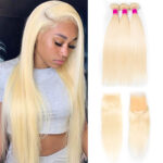 Brazilian 3 Bundles 613 Straight Virgin Human Hair With Lace Closure
