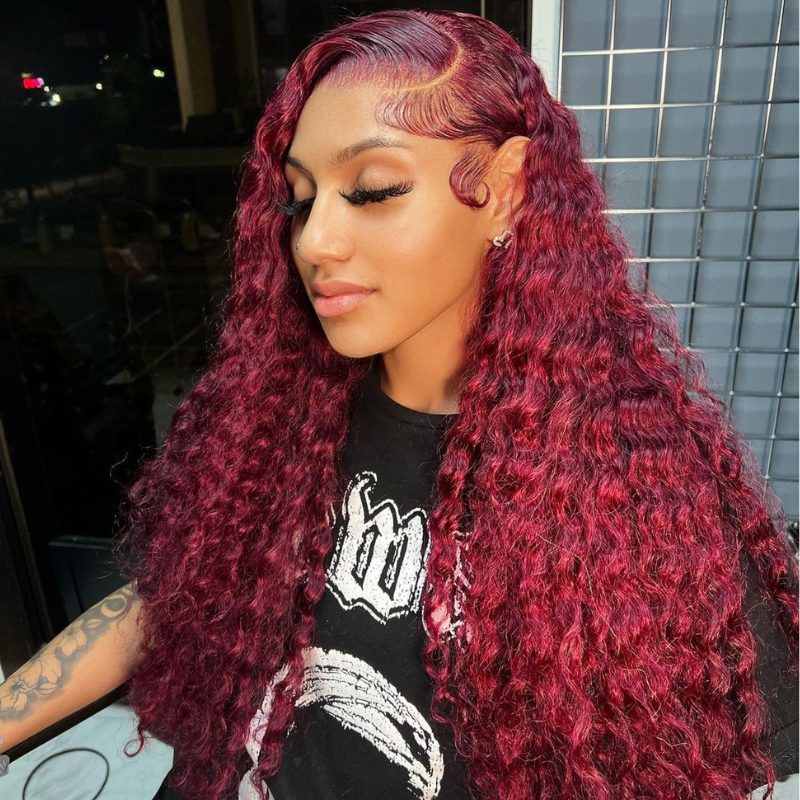 99J Burgundy Color Water Wave Human Hair Wig 6×5 13×4 HD Lace Frontal Wig 99J Burgundy Color Water Wave Human Hair Wig 6×5 13×4 HD Lace Frontal Wig - Image 1