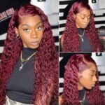 99J Burgundy Color Water Wave Human Hair Wig 6×5 13×4 HD Lace Frontal Wig - Image 9