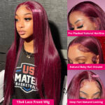 Flash Sale | 99J Burgundy Color 6×5 Straight /Body Wave Closure Wig 180% Density - Image 3