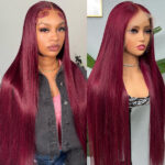Flash Sale | 99J Burgundy Color 6×5 Straight /Body Wave Closure Wig 180% Density