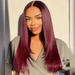 Straight Layered Cut 99J Burgundy Color Human Hair Wear Go Glueless 6×5 HD Lace Closure Wig - Image 11