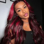 Burgundy Color Body Wave with Red Highlight 13×4 HD Lace Frontal Wig Piano Color Unit - Image 2