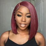 Burgundy 99J Color Short Bob Straight Human Hair 6×5 Glueless Lace Closure Wigs - Image 2