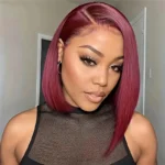 Burgundy 99J Color Short Bob Straight Human Hair 6×5 Glueless Lace Closure Wigs