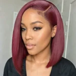 Burgundy 99J Color Short Bob Straight Human Hair 6×5 Glueless Lace Closure Wigs - Image 6