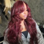 Curtain Bangs 99J Burgundy Color Body Wave 6×5 HD Lace Glueless Human Hair Wig Pre Cut & Plucked