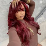 Curtain Bangs 99J Burgundy Color Body Wave 6×5 HD Lace Glueless Human Hair Wig Pre Cut & Plucked - Image 3