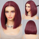 Burgundy 99J Color Short Bob Straight Human Hair 6×5 Glueless Lace Closure Wigs - Image 4