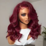99J Burgundy Color Loose Body Wave Glueless 6×5 Closure Pre-Cut Lace Human Hair Wig 200% Density - Image 5