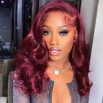 99J Burgundy Color Loose Body Wave Glueless 6×5 Closure Pre-Cut Lace Human Hair Wig 200% Density - Image 4
