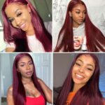 99J Color Burgundy Straight Hair Glueless Human Hair Lace Wig - Image 7