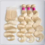 Brazilian 3 Bundles Body Wave 613 Blonde Human Hair Weaves With 5×5 Lace Closure