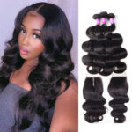 Body Wave Human Hair Weave 3 Bundles With 5×5 Lace Closure 100% Virgin Hair