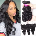 Loose Wave 3 Bundles With 13×4 Lace Frontal 100% Virgin Human Hair Spring Curly Extension