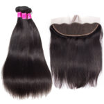 Brazilian Straight Human Hair 3 Bundles With 13×4 Lace Frontal Quick Weave Install