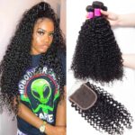 Brazilian Curly Virgin Hair 3 Bundles With 5×5 Lace Closure 100% Human Hair