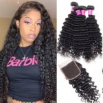 Brazilian Deep Wave 4 Bundles With 5×5 Lace Closure Virgin Human Hair Weave
