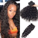 Brazilian Water Waves 4 Bundles With Closure Wet And Wavy 100% Human Hair Extension