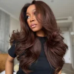 Brown/Dark Burgundy Color Pre Styled Butterfly Layered Cut Loose Body Wave 6×5 Glueless Closure Wig