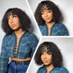 Glueless Short Curly Human Hair Bob Wig Machine Made - Image 8