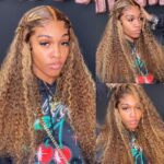 Highlight Honey Blonde Glueless Curly Wave Human Hair Lace Front Wigs - Image 3