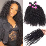 Jerry Curly Human Hair Weft 100% Virgin Hair 4 Bundles With 5×5 Lace Closure
