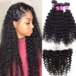 Deep Curly Wave 4 Bundles With 13×4 Lace Frontal Closure 100% Unprocessed Human Hair