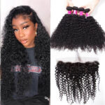 Recool Hair 4 Bundles With 13×4 Frontal Jerry Curly Virgin Human Hair Extension