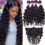 Recool Hair Loose Deep Wave Human Hair Weave Extension 4 Bundles With 13×4 Frontal