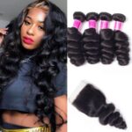 Recool Hair Loose Wave 4 Bundles With 5×5 Closure Spring Loose Curly Human Hair Extension