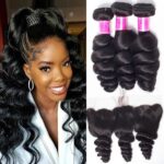 Recool Hair Loose Wave 4 Bundles With 13×4 Lace Frontal 100% Remy Virgin Hair Spring Loose