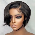 Glueless Human Hair Wigs Pixie Cut Straight Side Part 6×4 Lace Wigs 8 Inch - Image 3