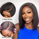 4C Edges Hairline Kinky Straight Glueless 6×5 Pre-Cut Lace Short Bob Wig - Image 5