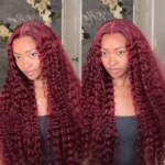 99J Burgundy Red Deep Wave 6×5 13×4 Lace Front Wig High 180% Density - Image 10