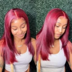 Layered Cut Straight Wig 99j Glueless 6×5 Lace Human Hair Wig Salone Quality - Image 9
