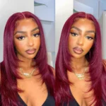 Layered Cut Straight Wig 99j Glueless 6×5 Lace Human Hair Wig Salone Quality