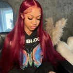 99J Color Burgundy Straight Hair Glueless Human Hair Lace Wig - Image 4