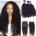 Brazilian Curly Virgin Hair With 5×5 HD Lace Closure 3 Bundles Human Hair