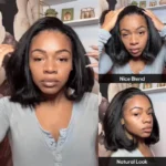 Kinky Straight Bob Half Wig Flip Over Human Hair Wig Seamless Blend Natural Hairline - Image 5