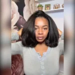 Kinky Straight Bob Half Wig Flip Over Human Hair Wig Seamless Blend Natural Hairline - Image 17